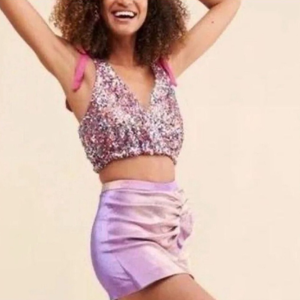 NWT Free People Sequin Halter Top with Pink Ties